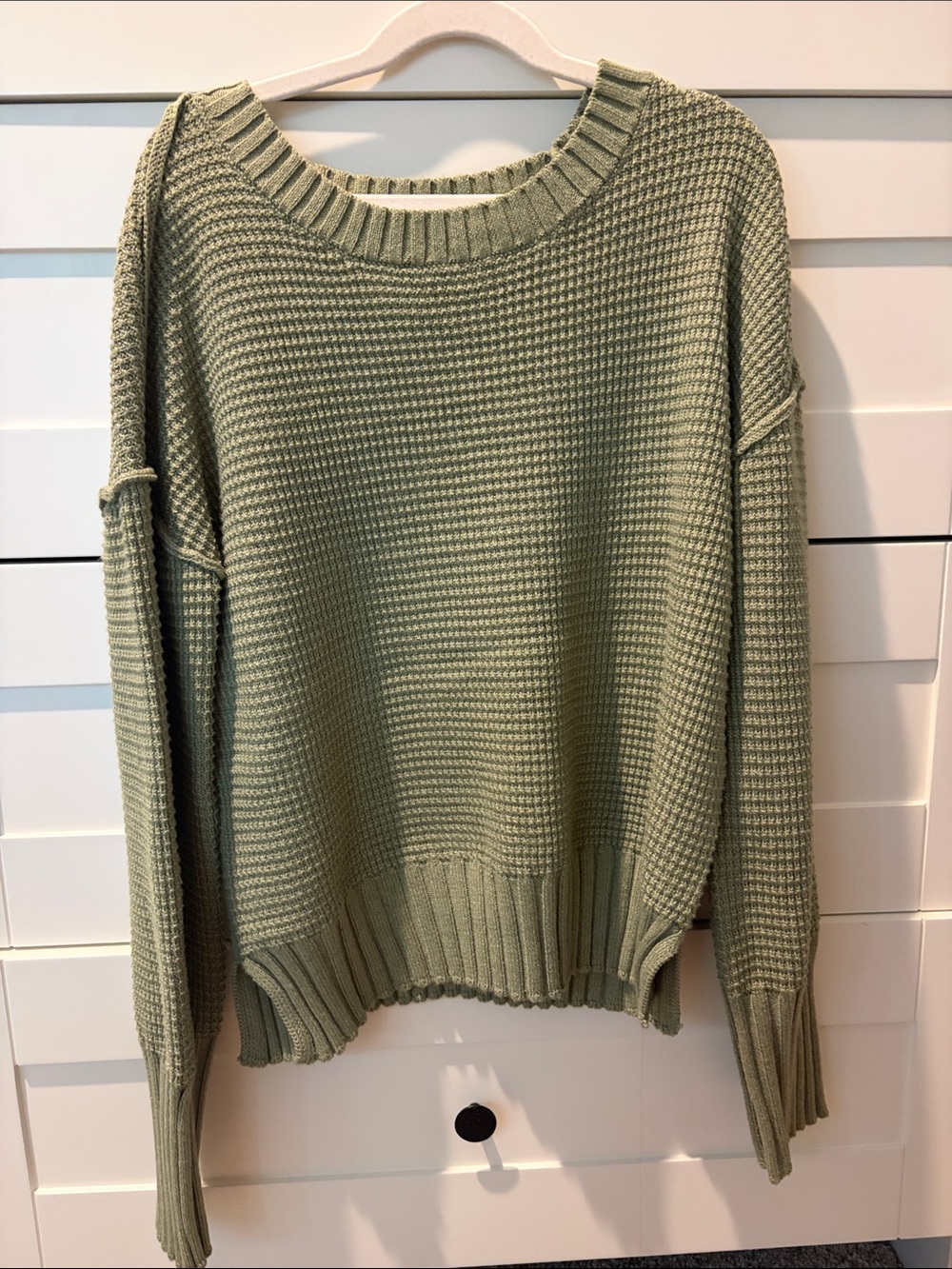 Jessica Simpson Olive Green Waffle Knit Crewneck Sweater